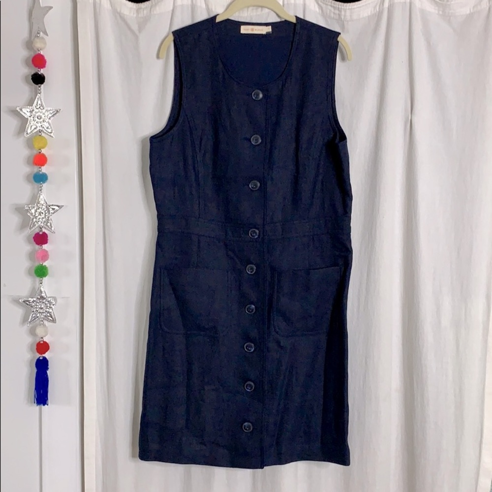 Tory Burch cotton jacquard shift dress navy